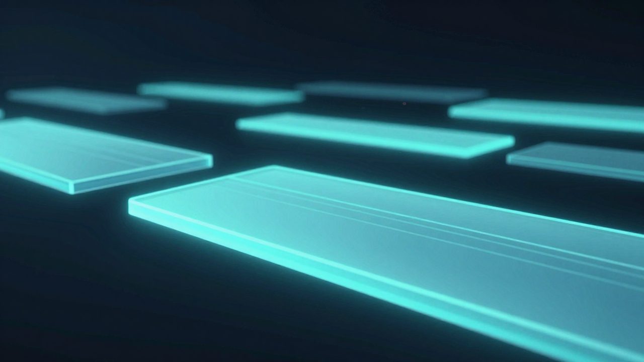 Abstract illustration of stacked translucent bars receding into depth, representing monthly savings adding up