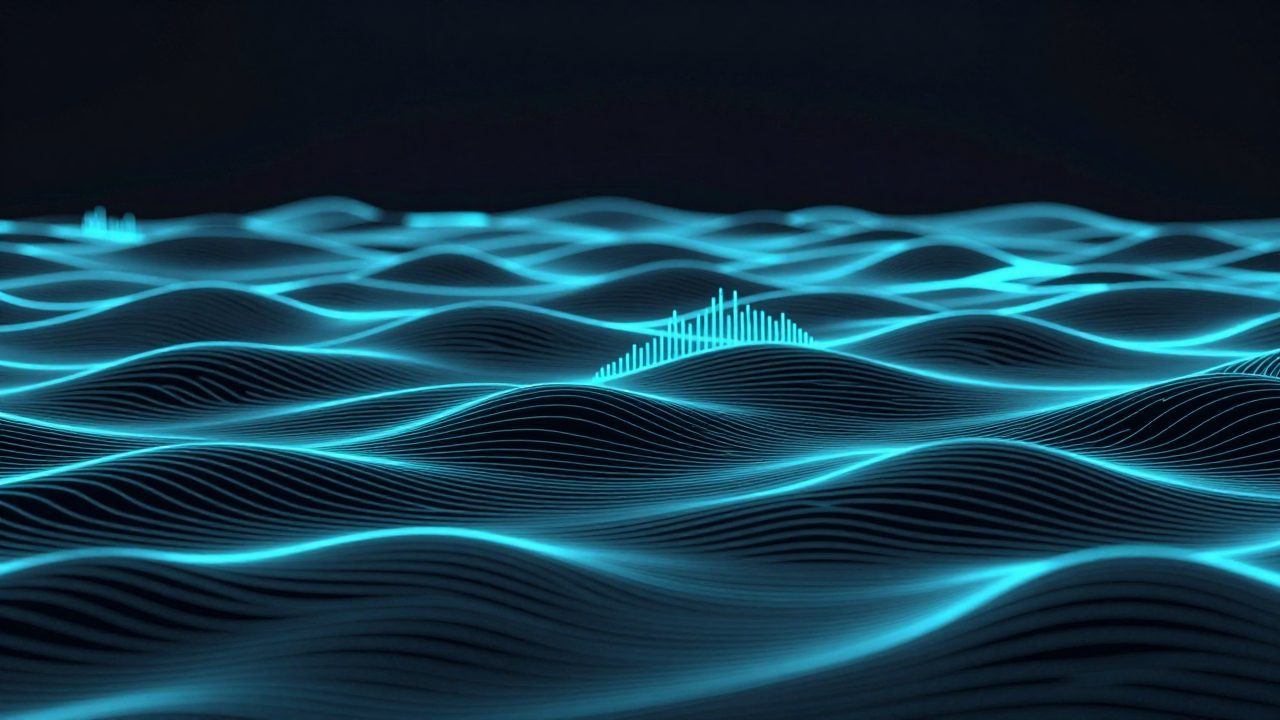 Abstract illustration of glowing contour lines forming ridges and valleys, representing campus data replacing guesswork